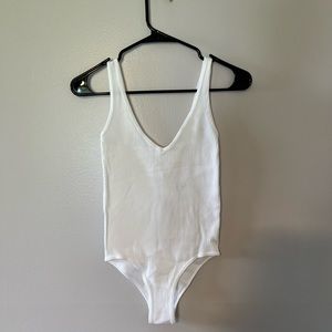 White Vneck Ribbed Bodysuit NWT : Size S/M
